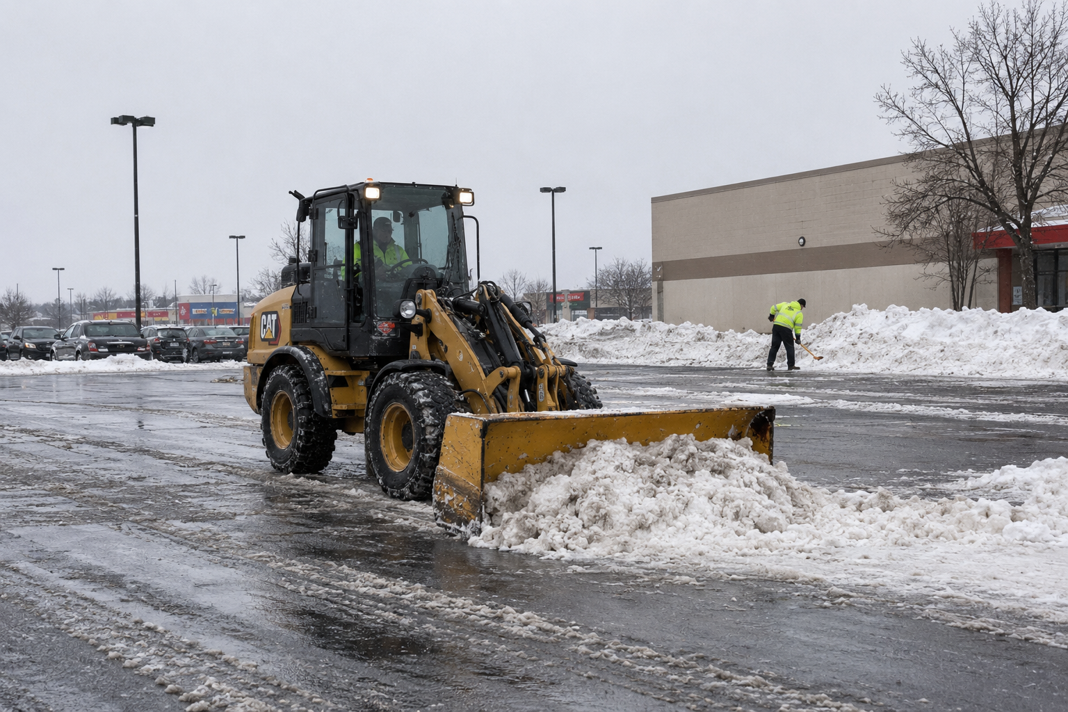 Commercial parking lot plowed and salted before opening