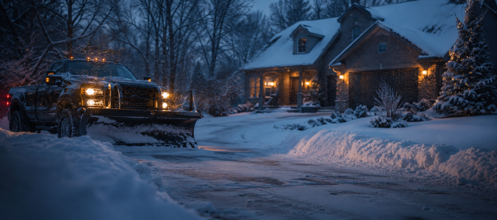 Lake-effect snow covering a street in Buffalo, NY
